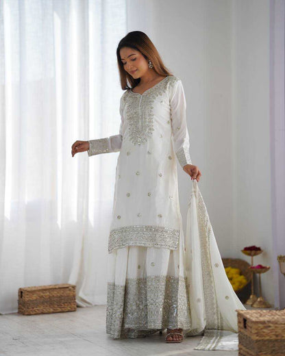 Chinon Silk Embroidery Sharara Salwar Suit