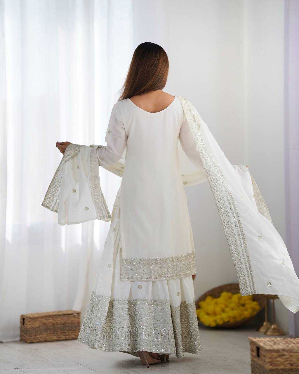 Chinon Silk Embroidery Sharara Salwar Suit