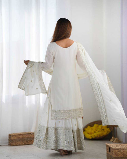 Chinon Silk Embroidery Sharara Salwar Suit