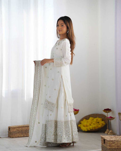 Chinon Silk Embroidery Sharara Salwar Suit