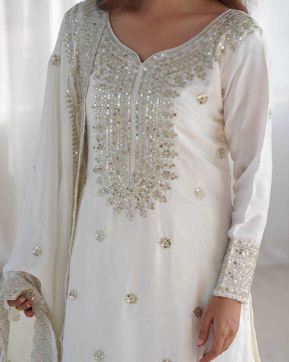 Chinon Silk Embroidery Sharara Salwar Suit