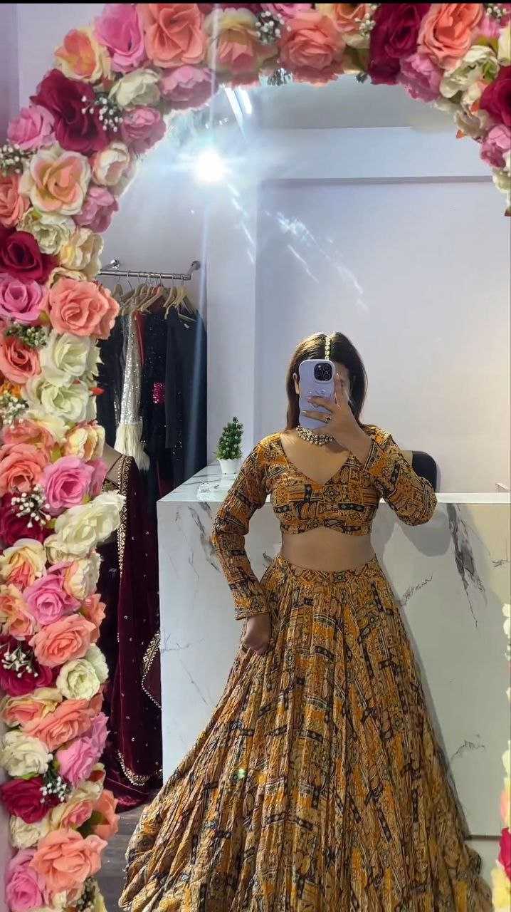 Chinon Silk Printed Lehenga