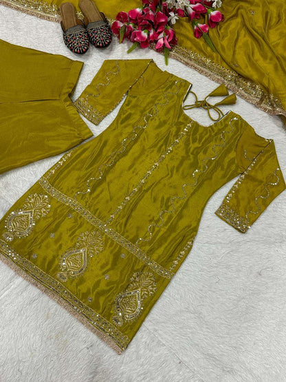 Chinon Silk Embroidery Sharara Salwar Suits