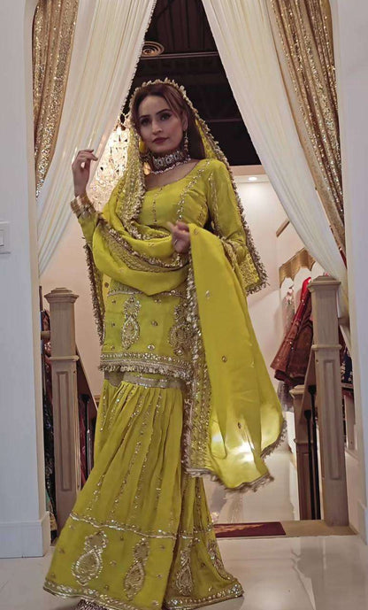 Chinon Silk Embroidery Sharara Salwar Suits