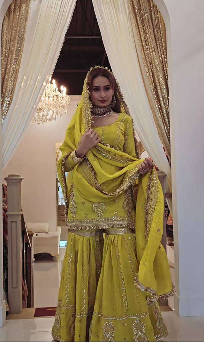 Chinon Silk Embroidery Sharara Salwar Suits