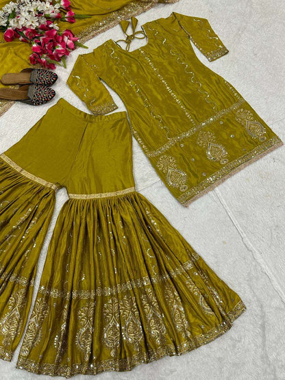 Chinon Silk Embroidery Sharara Salwar Suits