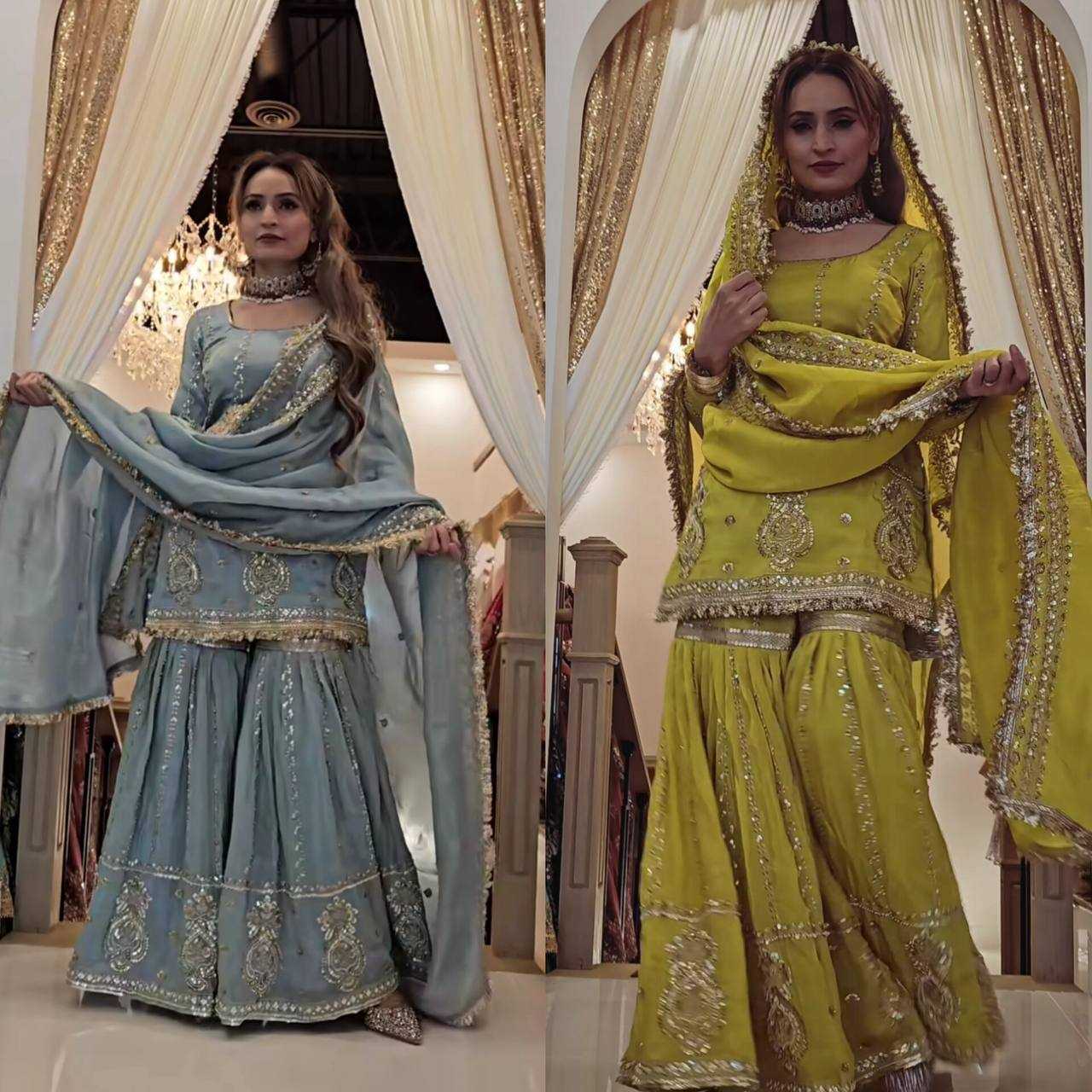 Chinon Silk  Sharara Salwar Suit