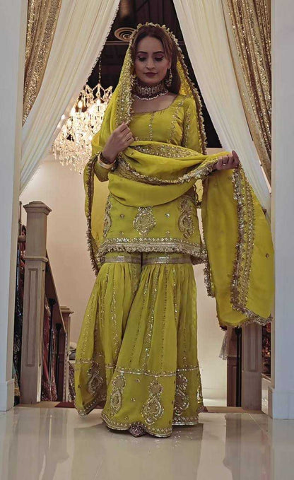 Chinon Silk  Sharara Salwar Suit