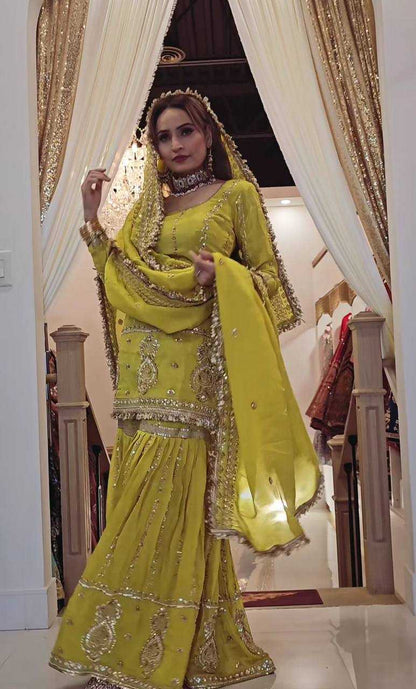 Chinon Silk  Sharara Salwar Suit