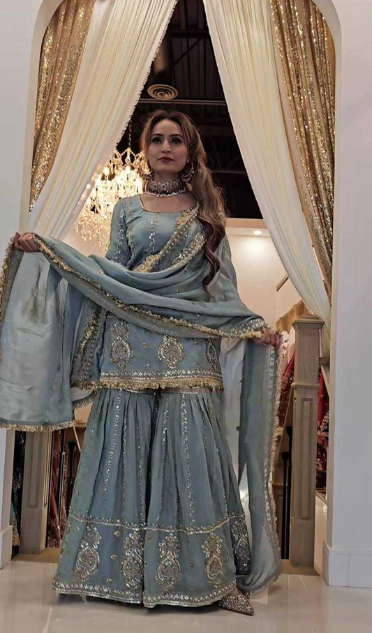 Chinon Silk  Sharara Salwar Suit