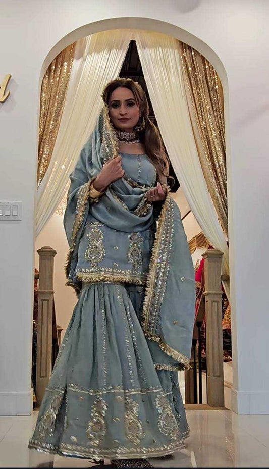 Chinon Silk  Sharara Salwar Suit