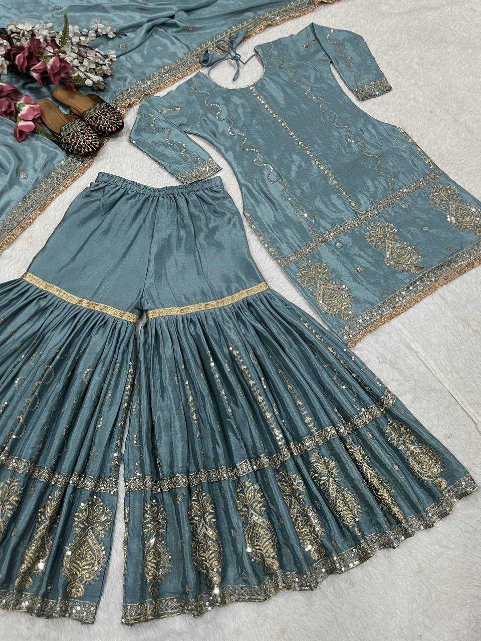 Chinon Silk  Sharara Salwar Suit