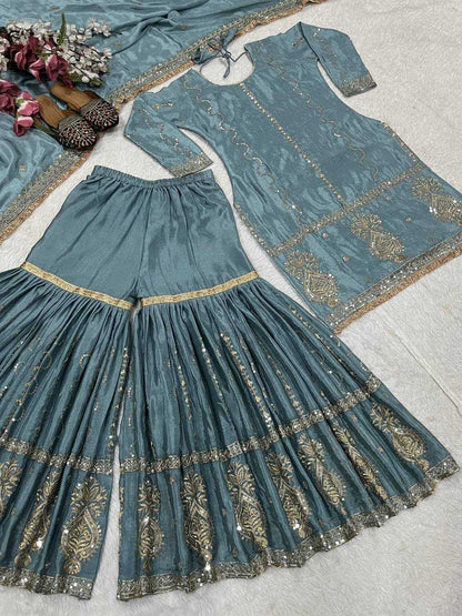 Chinon Silk  Sharara Salwar Suit