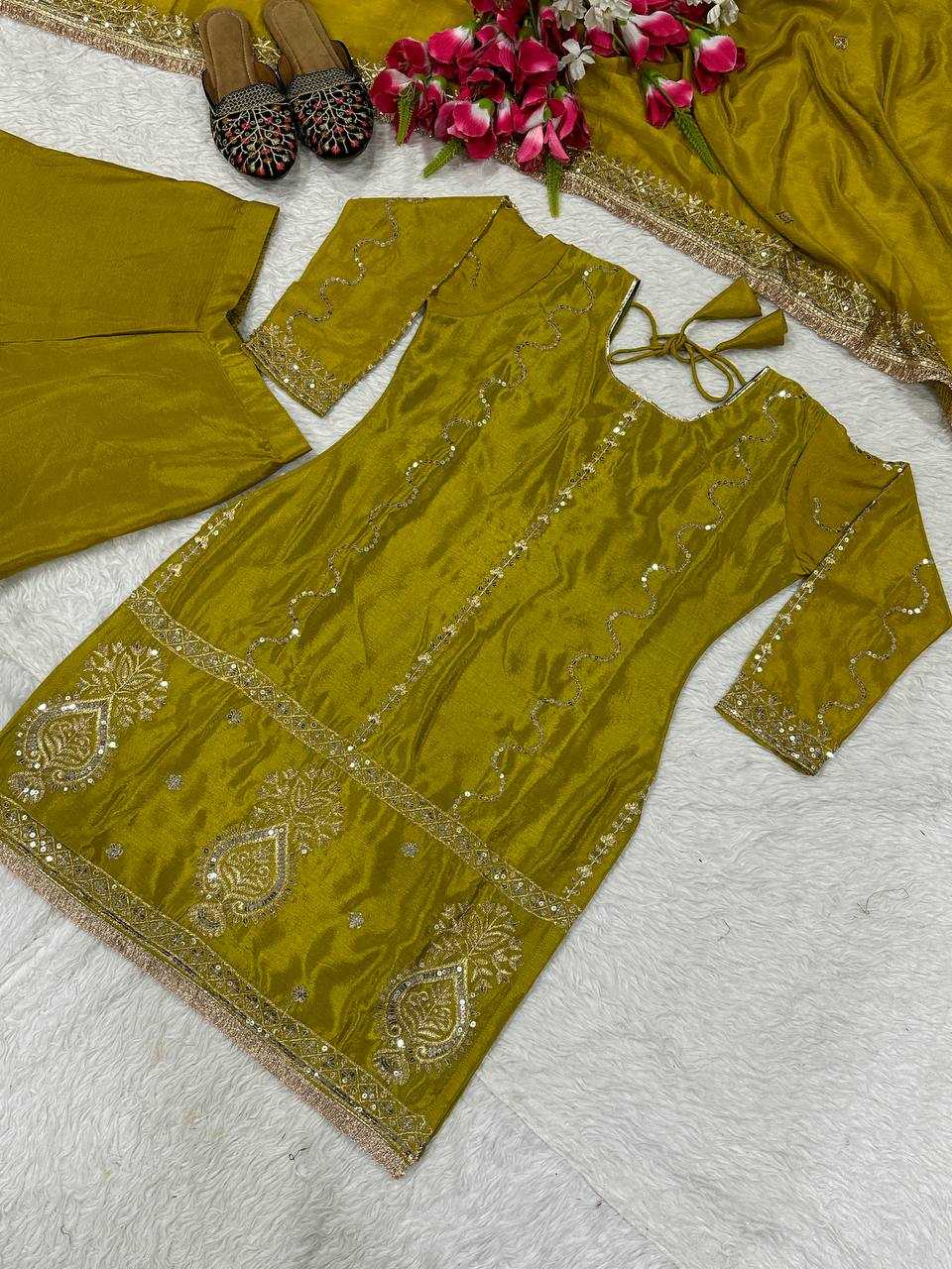 Chinon Silk  Sharara Salwar Suit