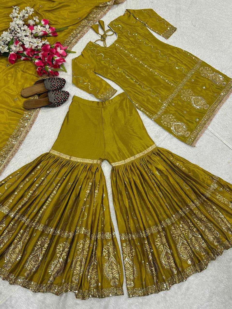 Chinon Silk  Sharara Salwar Suit