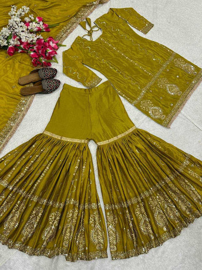 Chinon Silk  Sharara Salwar Suit