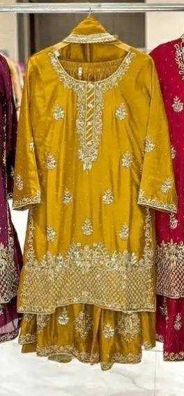 Chinon Silk Embroidery Sharara Salwar Wedding Suits