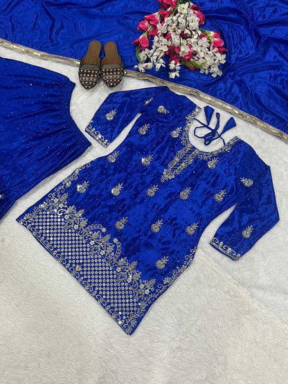 Chinon Silk Embroidery Sharara Salwar Wedding Suits