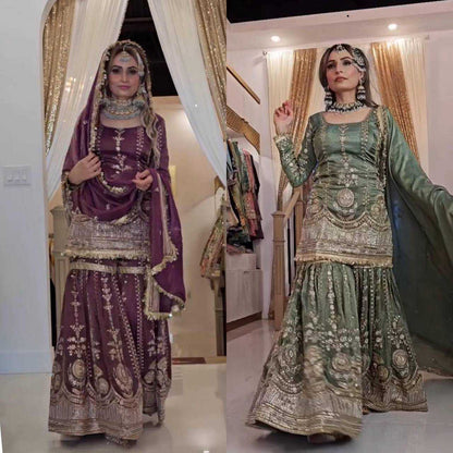 Chinon Silk  Sharara Salwar Suit