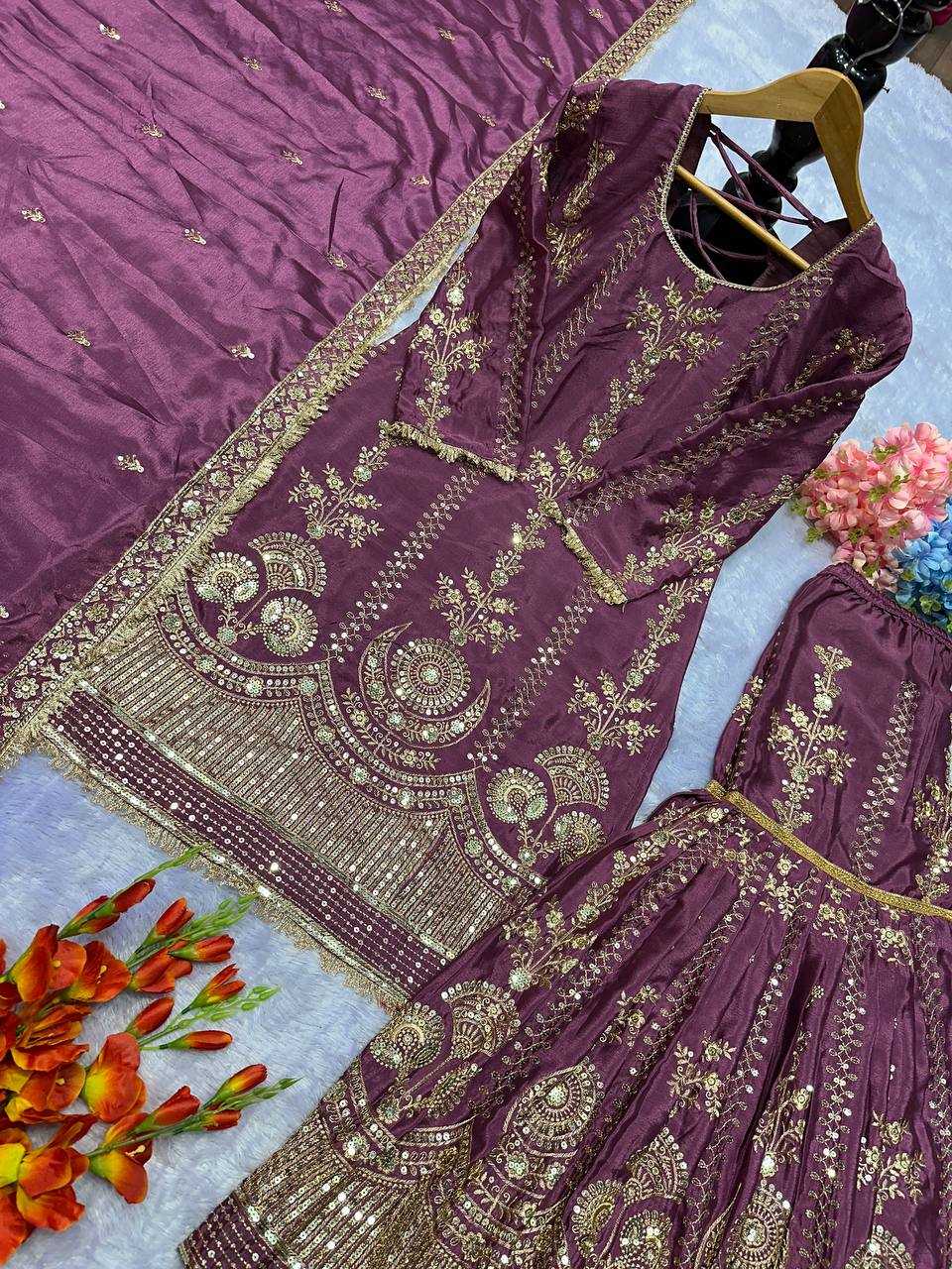 Chinon Silk  Sharara Salwar Suit