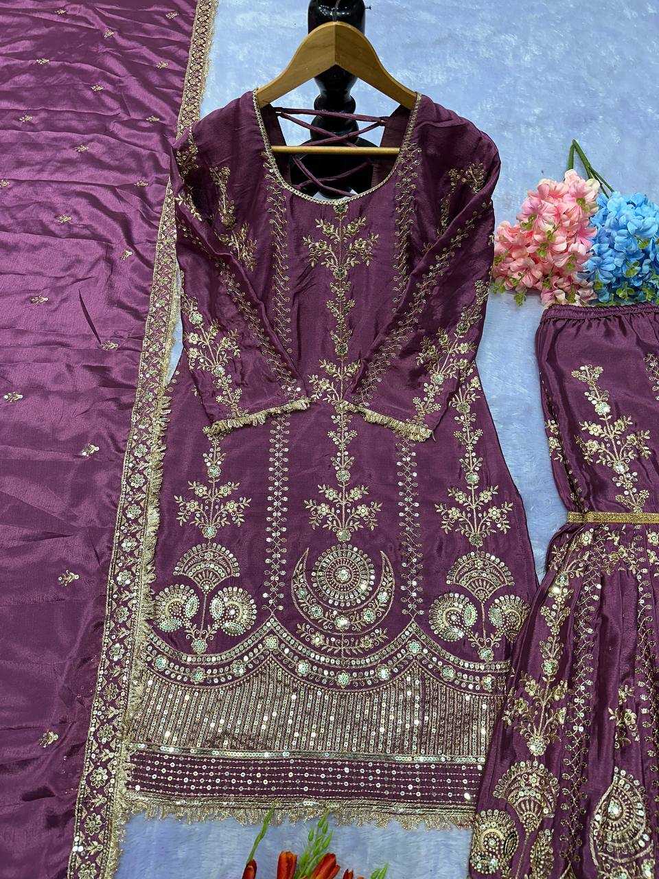 Chinon Silk  Sharara Salwar Suit