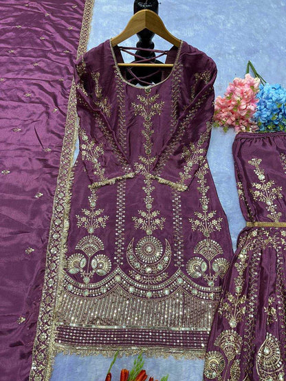 Chinon Silk  Sharara Salwar Suit