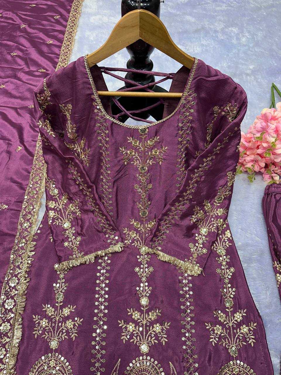 Chinon Silk  Sharara Salwar Suit