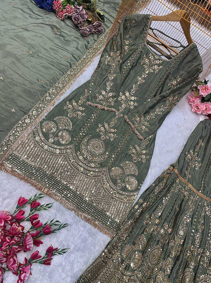 Chinon Silk  Sharara Salwar Suit