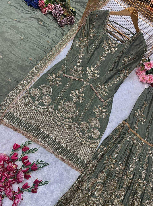 Chinon Silk   Wedding  Sharara Salwar Suits