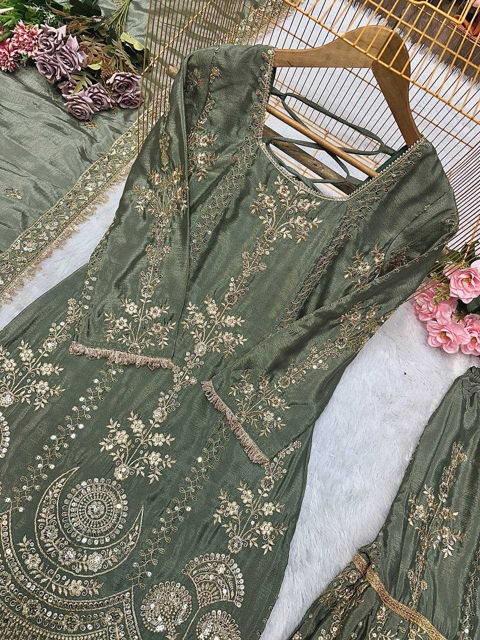 Chinon Silk  Sharara Salwar Suit
