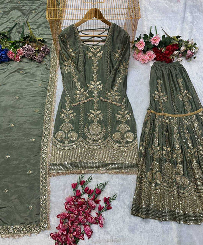 Chinon Silk   Wedding  Sharara Salwar Suits