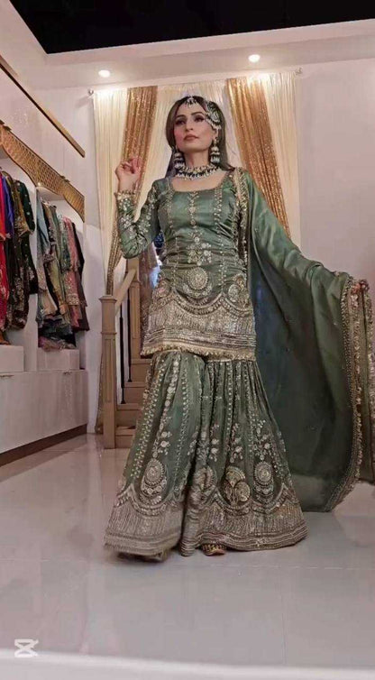 Chinon Silk  Sharara Salwar Suit