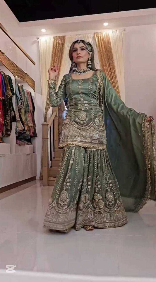 Chinon Silk  Sharara Salwar Suit