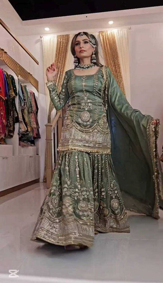 Chinon Silk  Sharara Salwar Suit