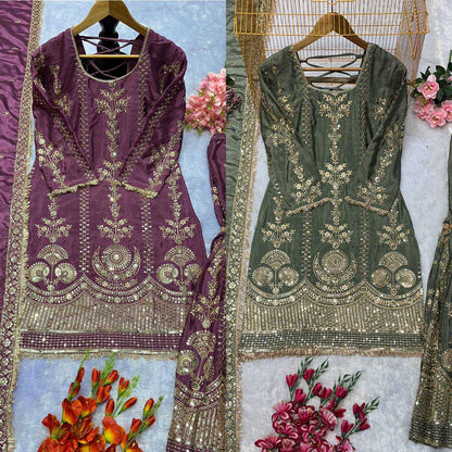 Chinon Silk  Sharara Salwar Suit