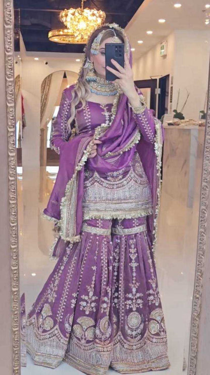 Chinon Silk  Sharara Salwar Suit