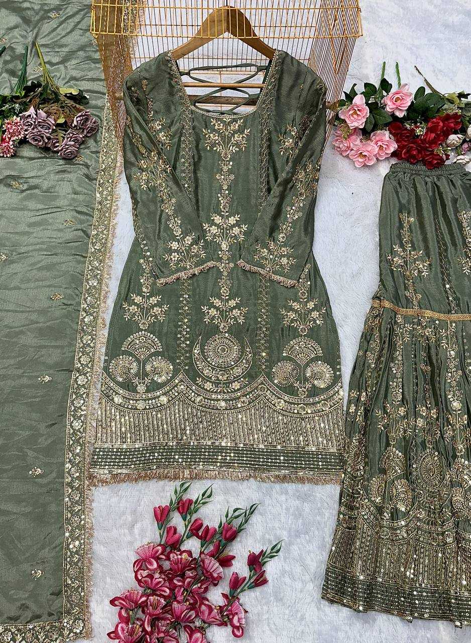 Chinon Silk  Sharara Salwar Suit