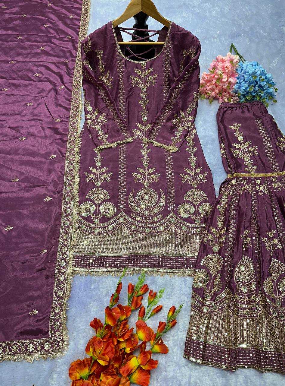 Chinon Silk  Sharara Salwar Suit