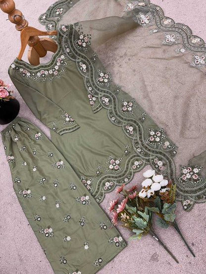 Crepe  Embroidery Sharara Designer Salwar Suit