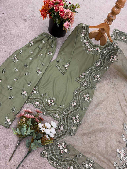 Crepe  Embroidery Sharara Designer Salwar Suit