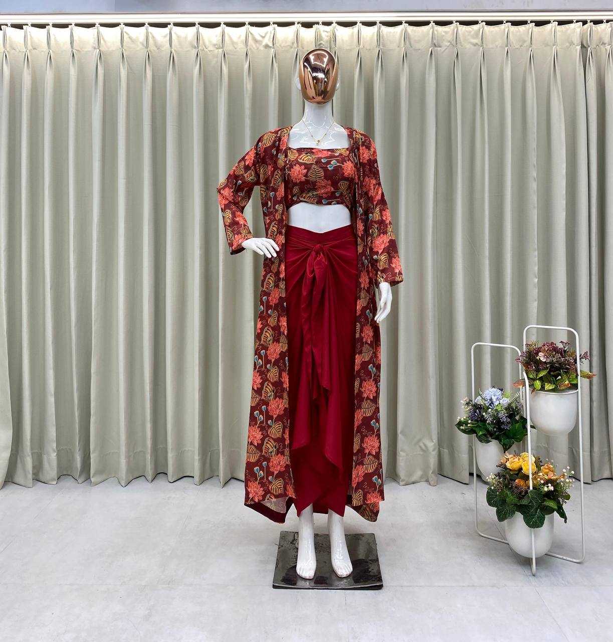 Crepe Silk  Indo Western Dresses Party wear Designer Suit