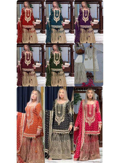 Faux Georgette  Embroidery Sharara Salwar Suit Wedding guest Dress Collection