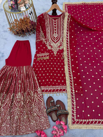 Faux Georgette  Embroidery Sharara Salwar Suit Wedding guest Dress Collection