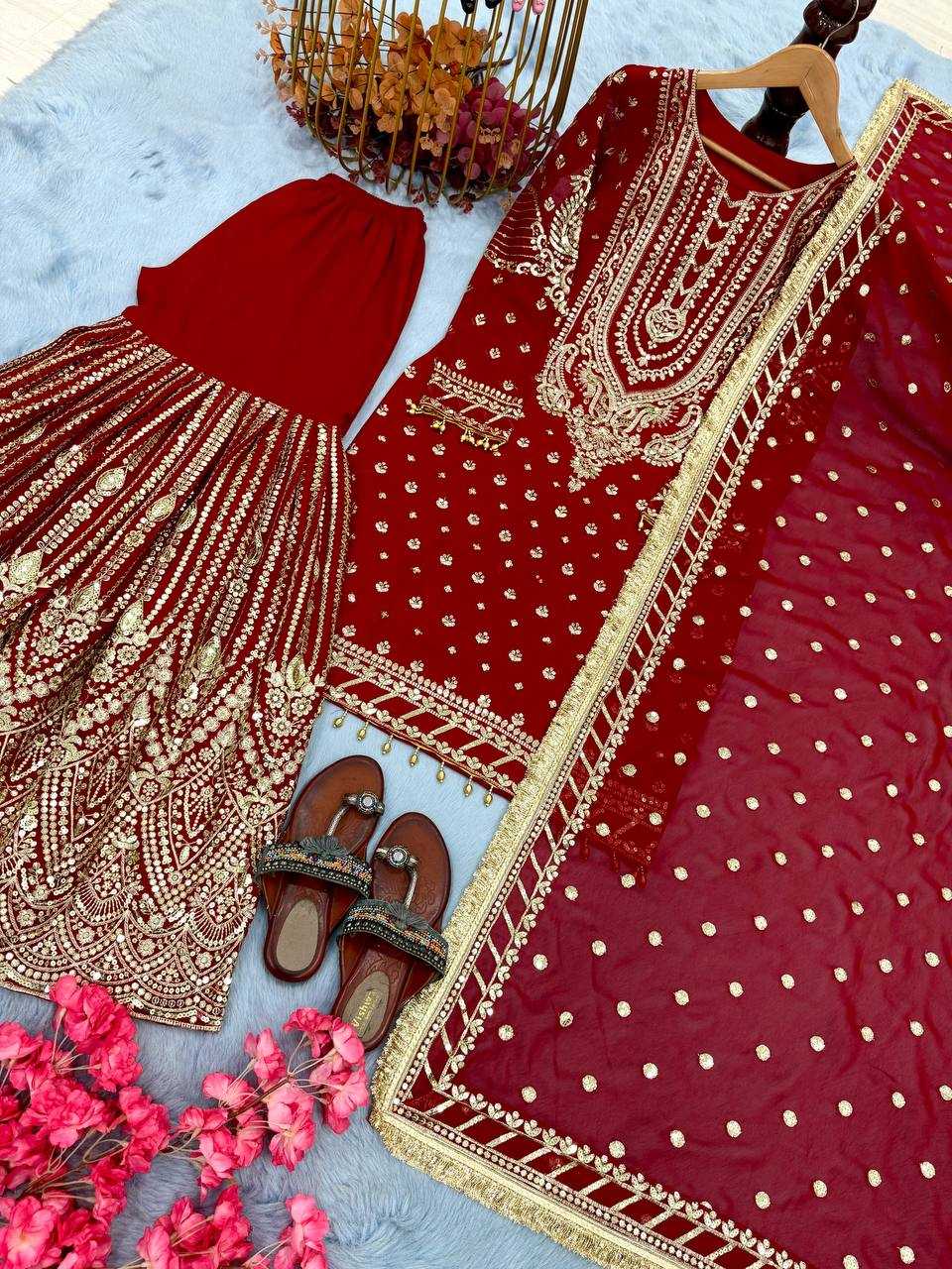 Faux Georgette  Embroidery Sharara Salwar Suit Wedding guest Dress Collection