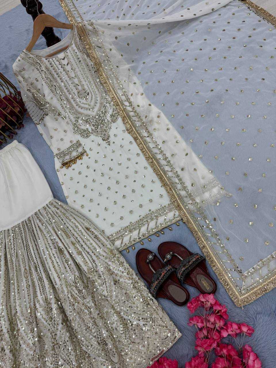 Faux Georgette  Embroidery Sharara Salwar Suit Wedding guest Dress Collection
