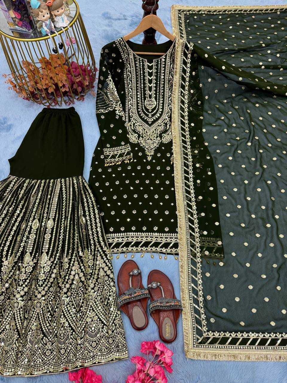 Faux Georgette  Embroidery Sharara Salwar Suit Wedding guest Dress Collection