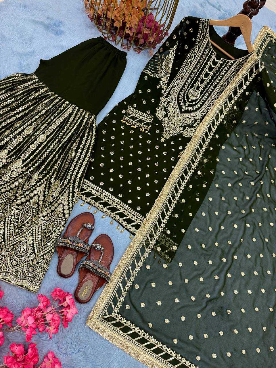Faux Georgette  Embroidery Sharara Salwar Suit Wedding guest Dress Collection