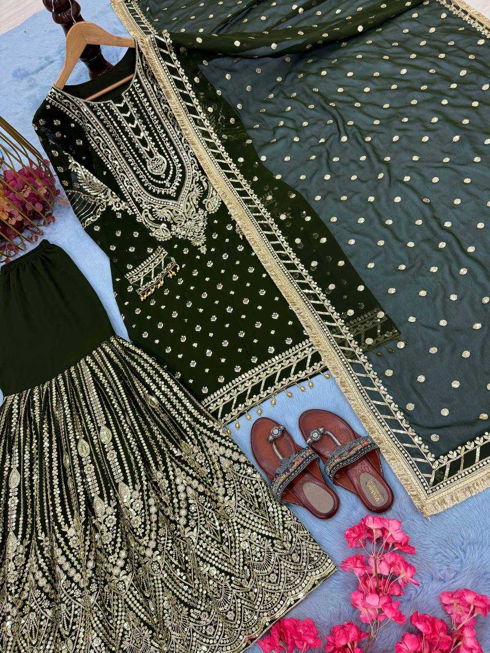 Faux Georgette  Embroidery Sharara Salwar Suit Wedding guest Dress Collection