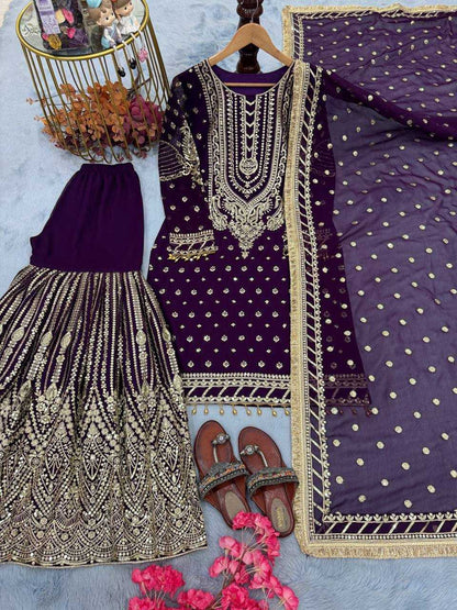 Faux Georgette  Embroidery Sharara Salwar Suit Wedding guest Dress Collection