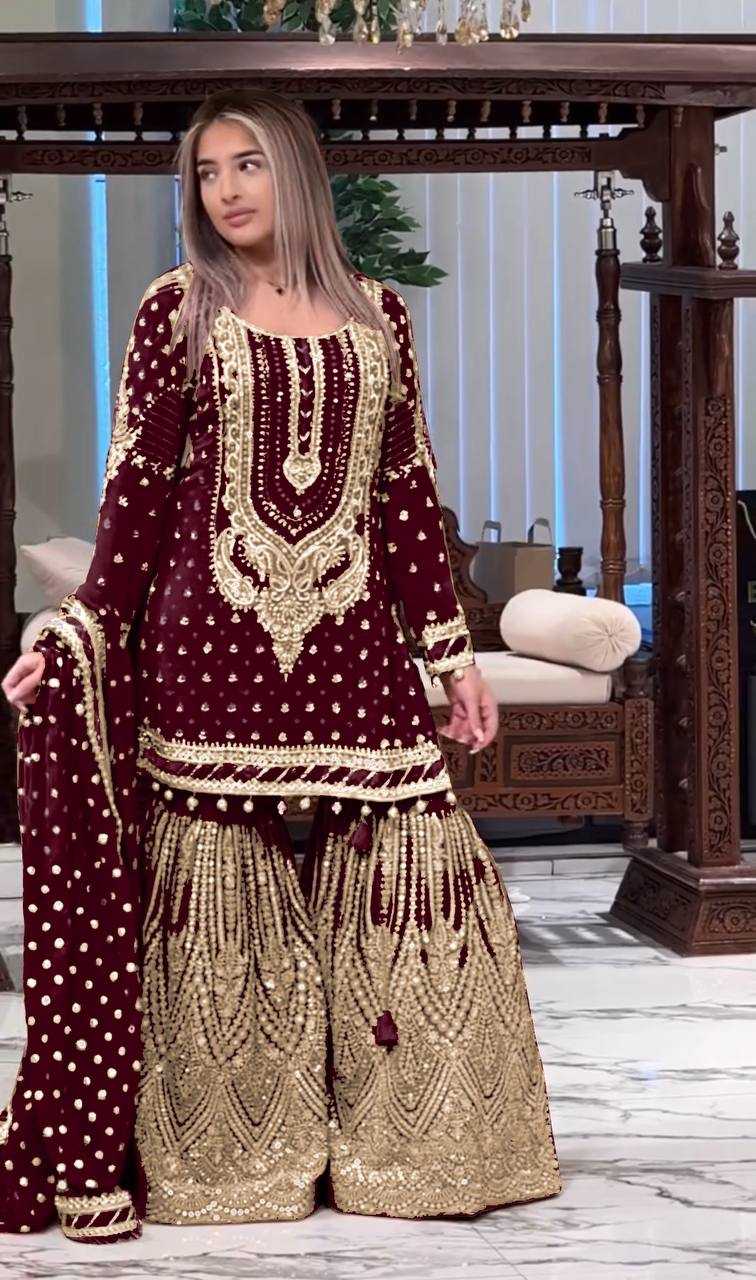 Faux Georgette  Embroidery Sharara Salwar Suit Wedding guest Dress Collection